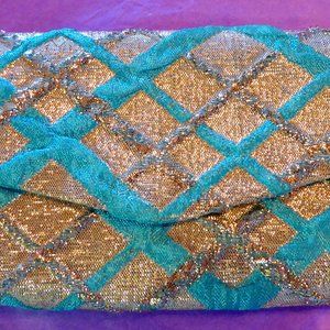 Turq and gold Mini Vintage Clutch purse